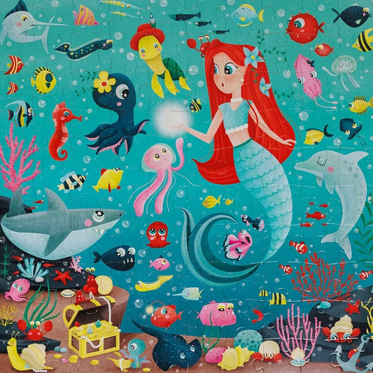 Eurekakids Puzzle gigante fosforescente da 100 pezzi, età 4A+ - Sirene