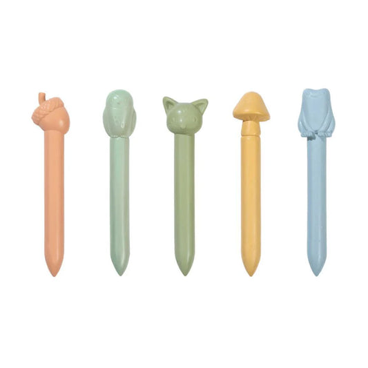 Set di 5 pastelli a cera Little Dutch Forest Friends con colori pastello, ideali per i bambini e il disegno creativo.