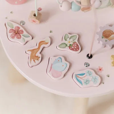 Tavolo multiattività Little Dutch Fairy Garden in legno rosa, gioco creativo per bambini con dettagli colorati e fantasiosi.