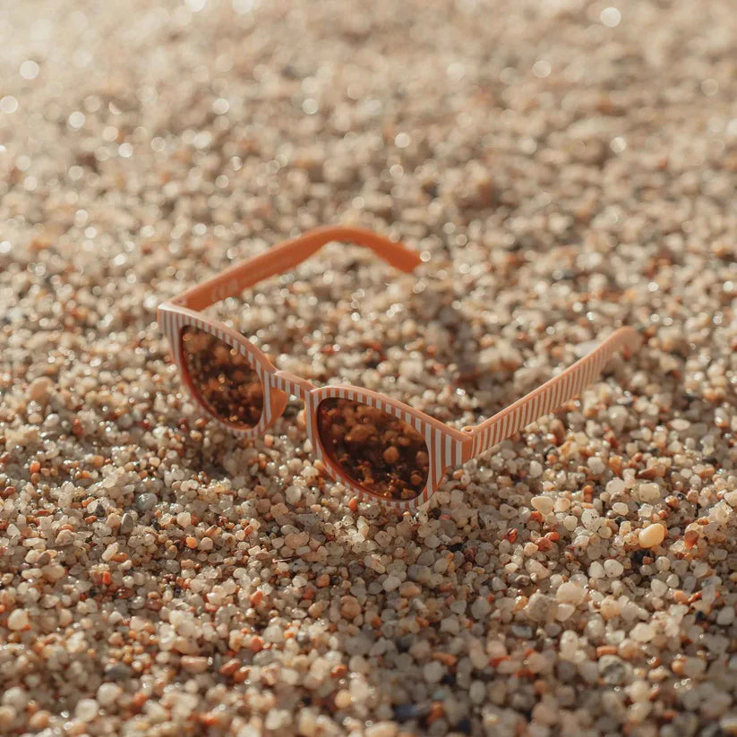 Occhiali da sole Little Dutch ocean con montatura marrone e strisce, vista lifestyle con design elegante e moderno.