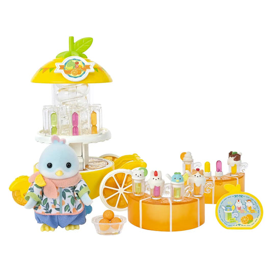 Set di gioco Epoch Sylvanian Families chiosco di succhi di frutta con uccellini e dettaglio di parco divertimenti, perfetto per il gioco creativo