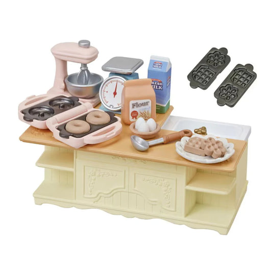 Set di gioco Epoch 5442 Sylvanian Families isola da cucina con dettagli realistici e accessori per il gioco creativo.