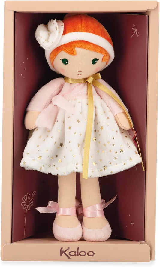Bambola in tessuto Kaloo Valentine di 32 cm, con abiti colorati e dettagli delicati, ideale come giocattolo morbido per bambini.
