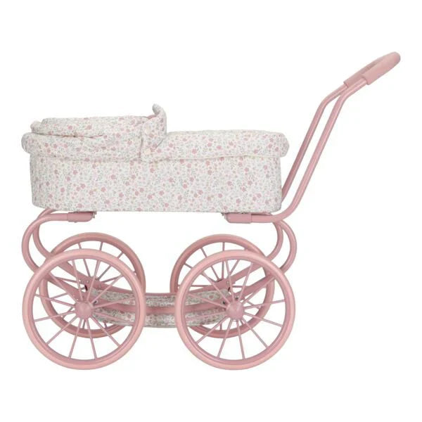Carrozzina per bambole Little Dutch Soft Flowers con materasso e cesta portaoggetti, accessori per bambole colorati e morbidi.
