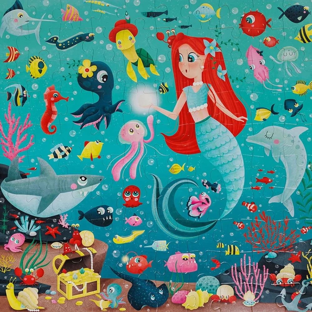Eurekakids Puzzle gigante fosforescente da 100 pezzi, età 4A+ - Sirene