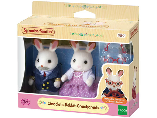 Set di gioco Epoch 5190 Sylvanian Families Nonni Coniglio Cioccolato con figure di nonni con cioccolato, dettagli colorati e scena familiare.