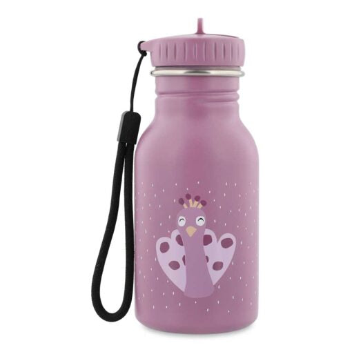 Borraccia Trixie da 350 ml Mrs. Peacock, contenitore in plastica con tappo a vite e stampa decorativa, ideale per acqua.