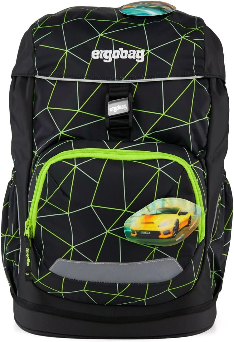 Zaino ergobag Flex CyBear Race per scuola elementare, colore blu con dettagli neri e logo sul fronte.