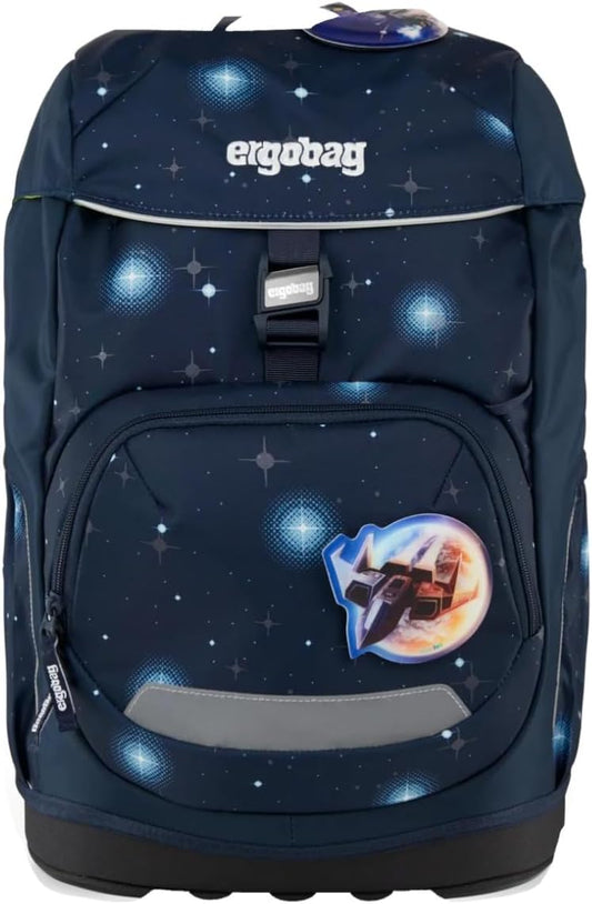 Zaino ergonomico ergobag Flex AtmosBear per scuola elementare, con design colorato e scomparti spaziosi per bambini.