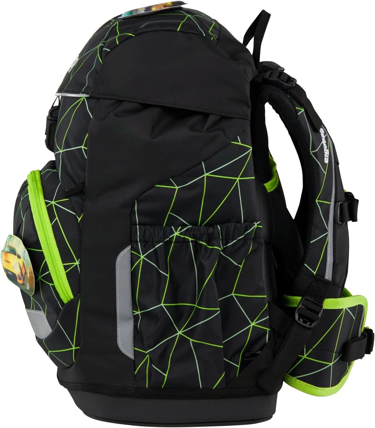 Zaino ergobag Flex CyBear Race per scuola elementare, con design colorato e dettagli divertenti, ideale per bambini.