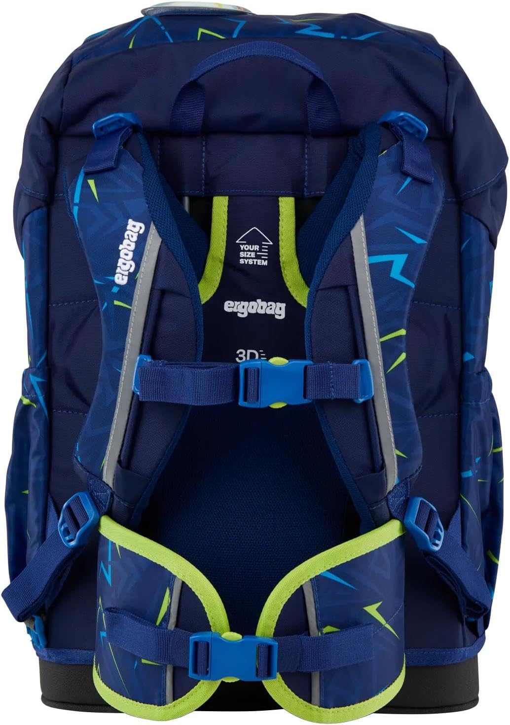 Zaino ergobag Flex per scuola elementare, modello Front Runbear, in tessuto resistente con scomparti e design colorato.