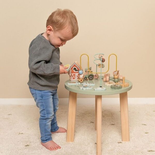 Tavolo multiattività Little Farm di Little Dutch, gioco con superficie colorata e elementi interattivi per bambini.