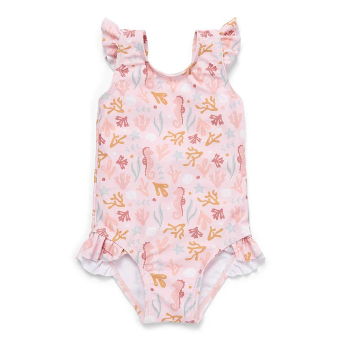 Costume da bagno Little Dutch Ocean Dreams rosa con volant per bimbo 3-6 mesi, taglia 62/68, morbido e comodo.