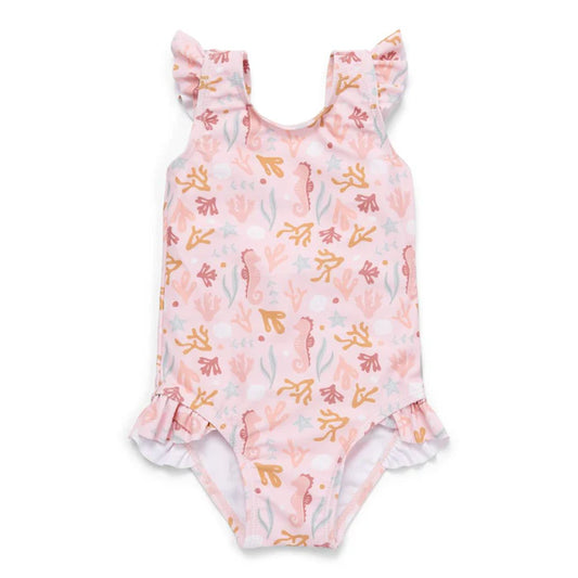 Costume da bagno Little Dutch Ocean Dreams rosa con volant per bimbo 3-6 mesi, taglia 62/68, morbido e comodo.