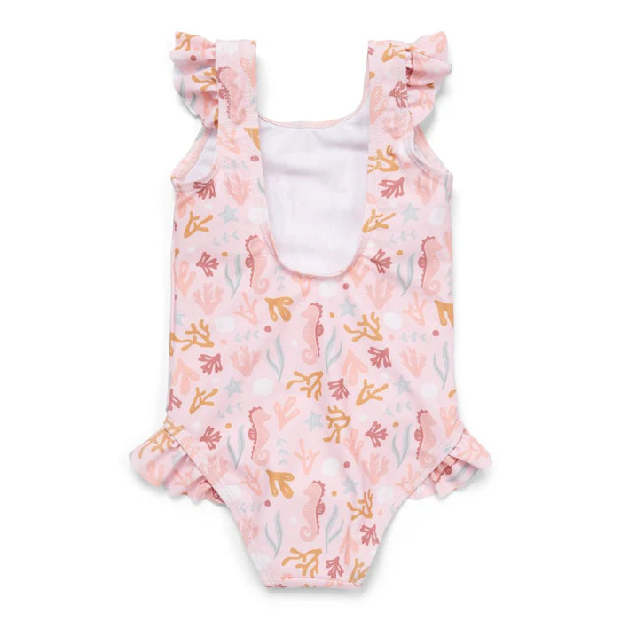 Costume da bagno Little Dutch Ocean Dreams rosa con volant, taglia 62/68, per bimbi 3-6 mesi, abbigliamento mare femminile.