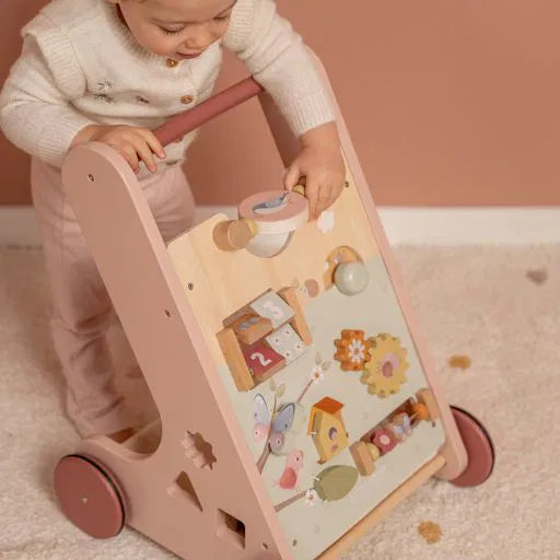Carrellino primi passi Little Dutch LD7332 con attività floreali e colori vivaci, ideale per i primi passi dei bambini