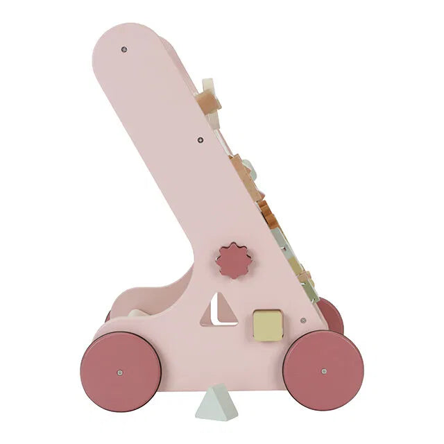 Carrellino primi passi Little Dutch LD7332 con attività floreali colorate e manico ergonomico, ideale per i primi passi dei bambini