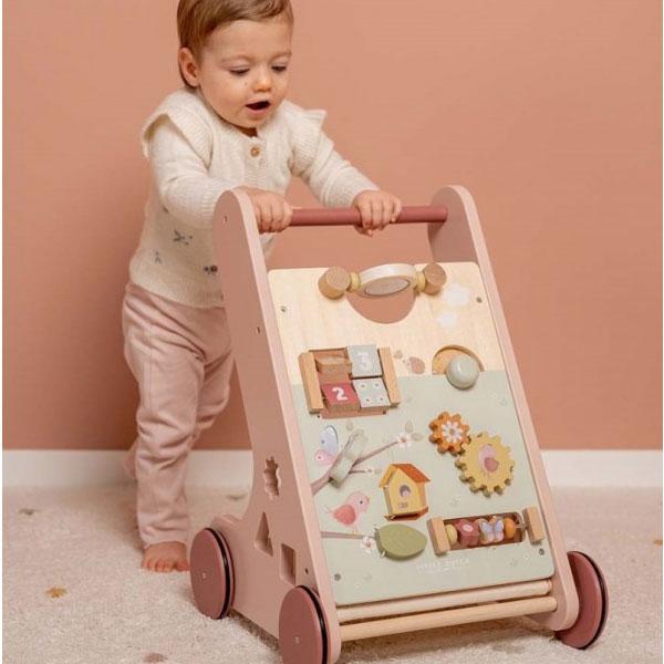 Carrellino primi passi Little Dutch LD7332 con fiori colorati, attività educative e maniglie per bambini, ideale per i primi passi.