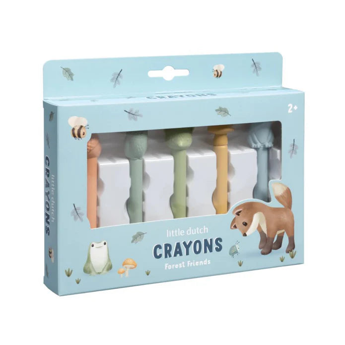 Set di 5 pastelli a cera Little Dutch Forest Friends con colori pastello, ideali per bambini e attività artistiche.