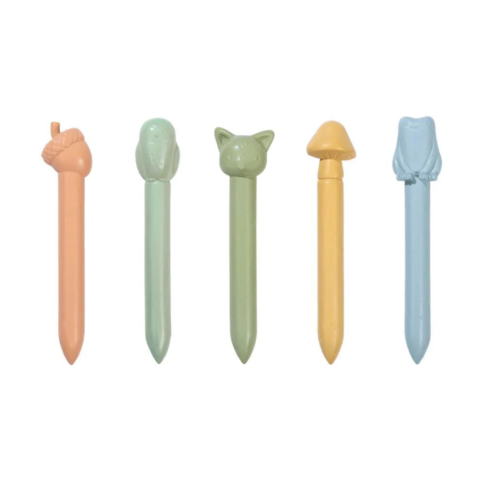 Set di 5 pastelli a cera Little Dutch Forest Friends con colori pastello, ideali per i bambini e il disegno creativo.
