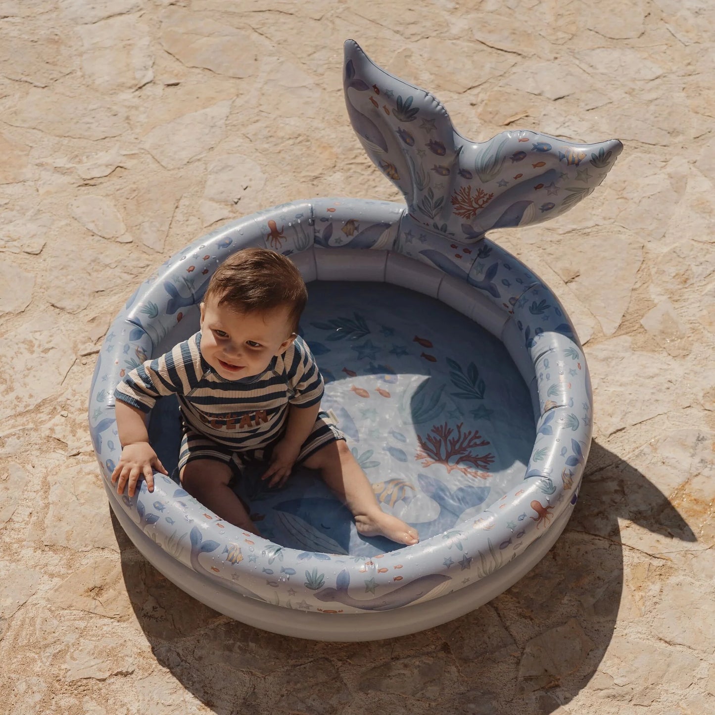 Piscina gonfiabile Little Dutch Ocean World Blu, mare, 80 cm, con vivaci design marini, ideale per bambini in estate