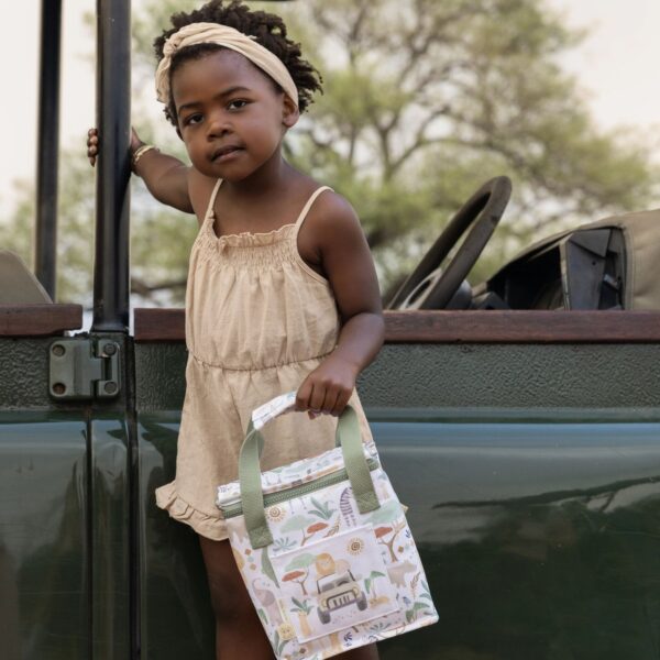 Borsa frigo Little Dutch Safari Friends con stampa di animali e manici resistenti, ideale per il trasporto di alimenti e bevande