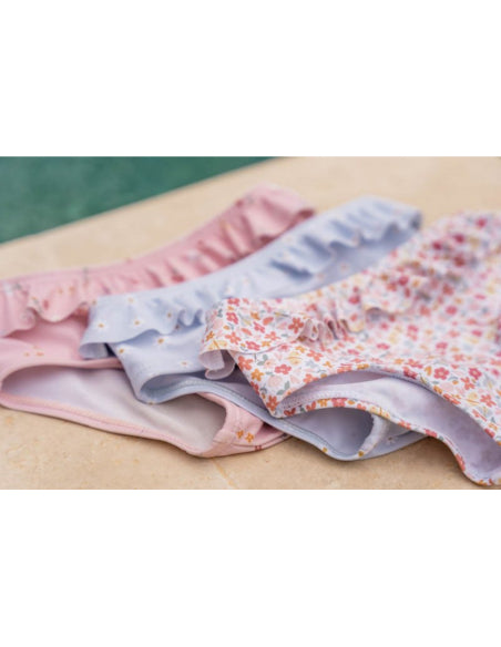 Costume bikini Little Dutch per bimba Summer Flowers rosa con volant, taglia 62/68, adatto per mare e estate.