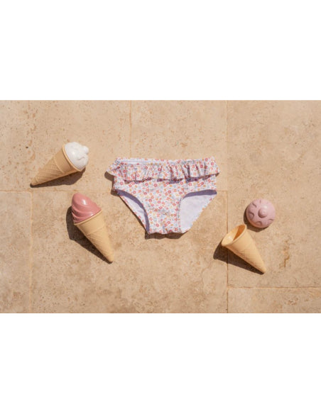 Costume bikini Little Dutch con volant e fiori estivi rosa per bimba 3-6 mesi, taglia 62/68, abbigliamento mare estivo.