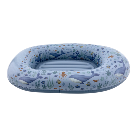 Canotto gonfiabile Little Dutch Ocean World blu, ideale per il mare, con dettagli vivaci e design divertente per bambini.