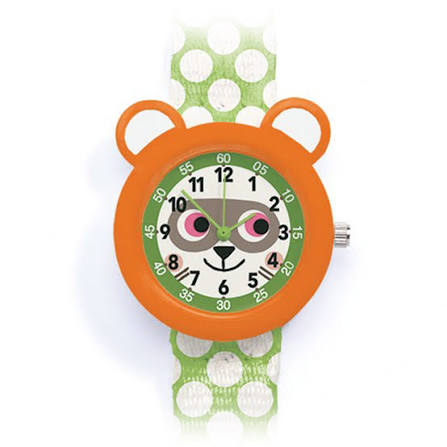 Orologio al quarzo Djeco Ticlock con design di orsetto, cinturino colorato e quadrante chiaro, perfetto per bambini