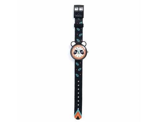 Orologio al quarzo Djeco Ticlock Panda con quadrante decorato a panda e cinturino in silicone colorato, design giocoso per bambini