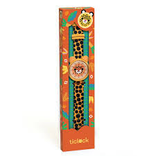 Orologio al quarzo Djeco Ticlock con stampa ghepardo, cinturino colorato e design giocoso per bambini.