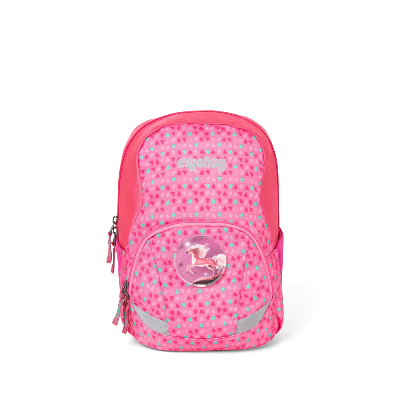 Zaino ergobag Tempo Libero Confetti con motivo colorato, tasche frontali e spallacci regolabili, vista frontale.