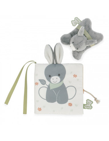 Doudou Kaloo Libro Multi attività Regliss nella fattoria, con immagini colorate e dettagli tattili per la scoperta del bambino.