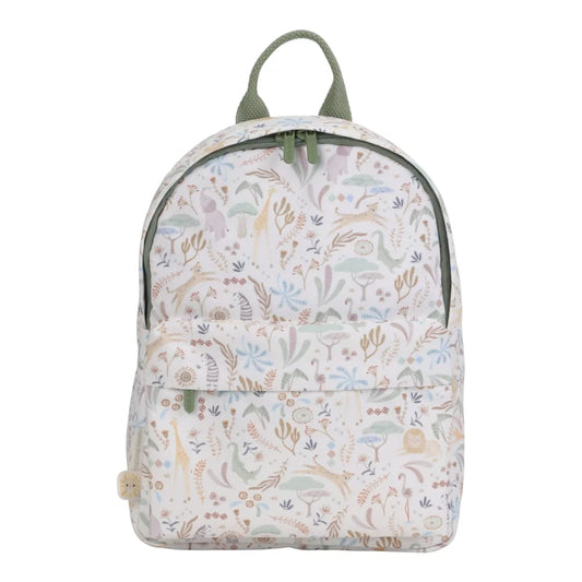 Zaino Little Dutch Safari Friends da 29cm con design di animali e colori vivaci, ideale per bambini e scuola.