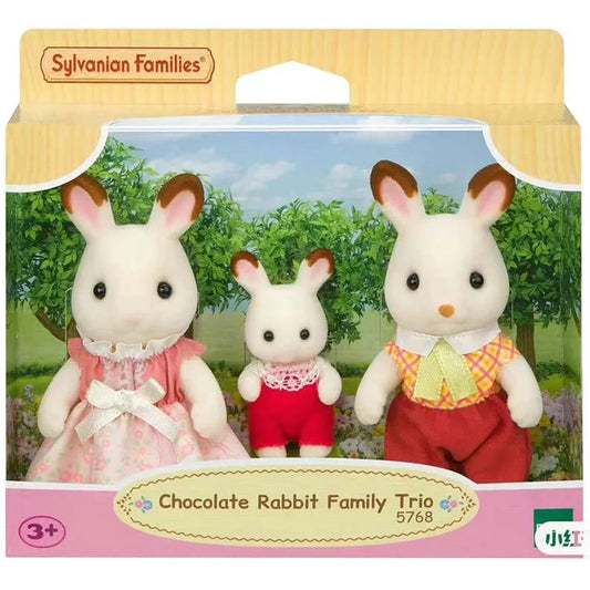 Set di giochi Sylvanian Families Epoch con famiglia di coniglietti al cioccolato, composto da tre figure di alta qualità.