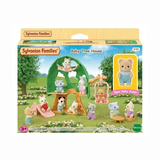 Playset Casa sull'albero Sylvanian Families Epoch, dettaglio della casetta in legno con accessori e arredamento.