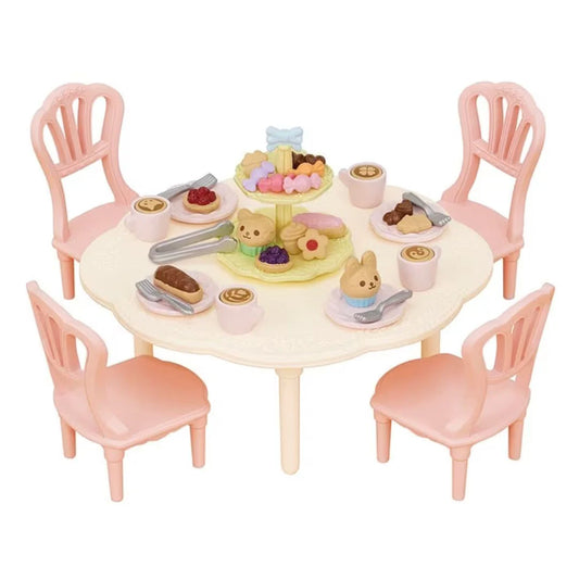 Set di gioco Epoch Sylvanian Families Festa con dolci, mini figure e accessori per feste e dessert.