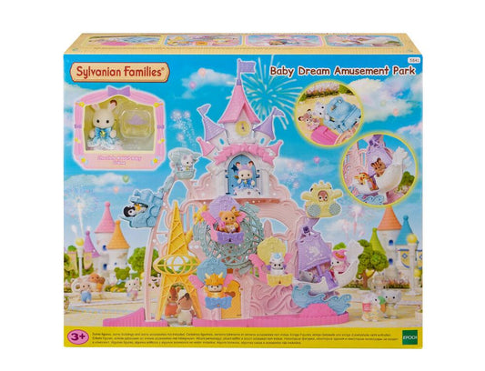 Set di gioco Epoch 5841 Sylvanian Families, Il Parco dei Divertimenti Incantato con attrazioni e personaggi in miniatura.