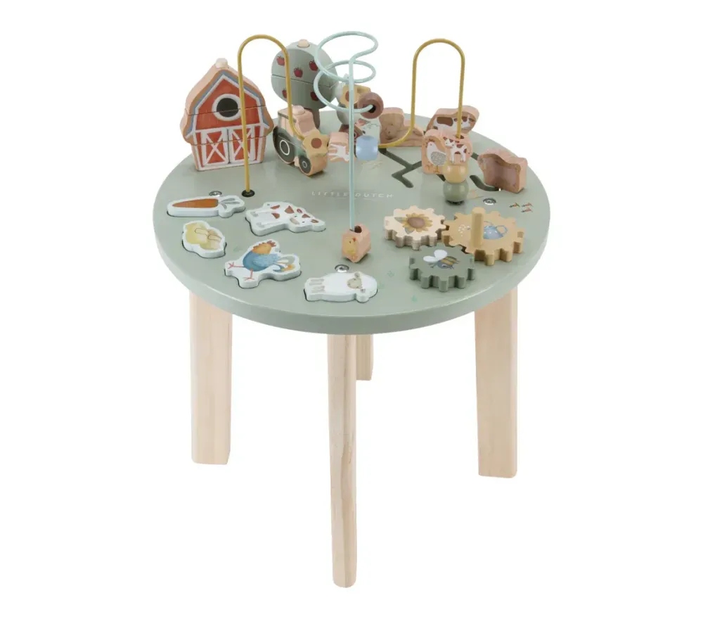 Tavolo multiattività Little Farm di Little Dutch, gioco educativo con superfici colorate e dettagli agricoli per bambini.